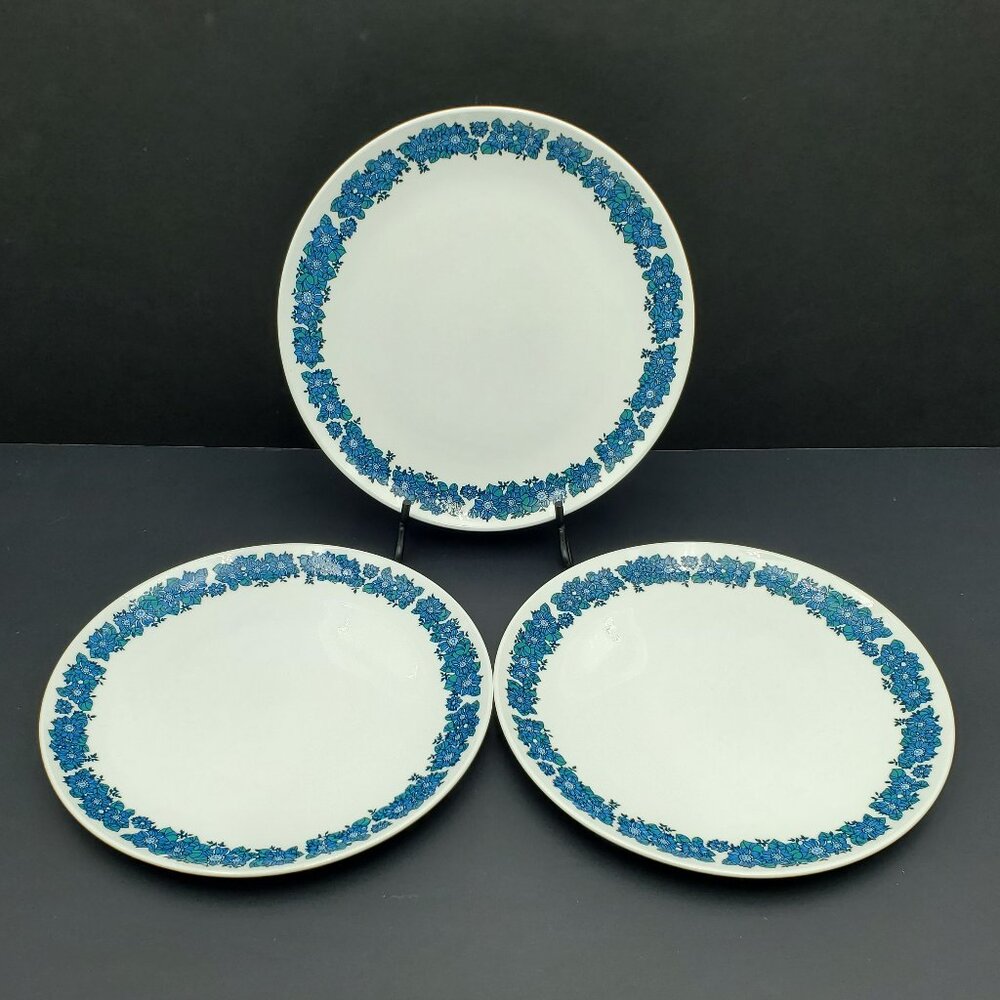 Corning Centura Evening Song Luncheon Plates Blue Floral Band Salad Plates